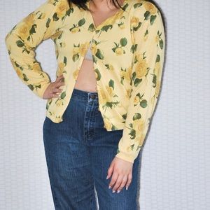 Yellow floral Christopher & banks cardigan